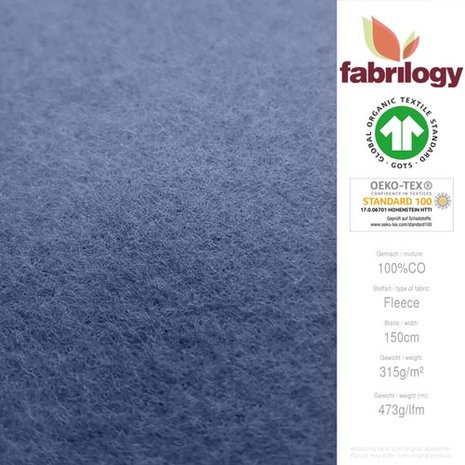 Fabrilogy - Indigo Katoen Fleece GOTS