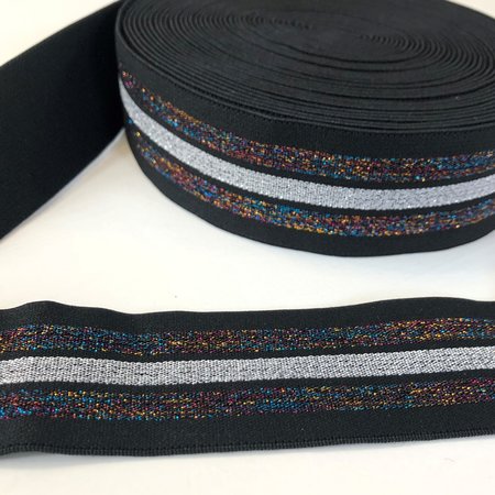 COUPON 170 CM Zwart disco lurex elastiek 40mm