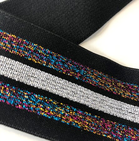 COUPON 170 CM Zwart disco lurex elastiek 40mm