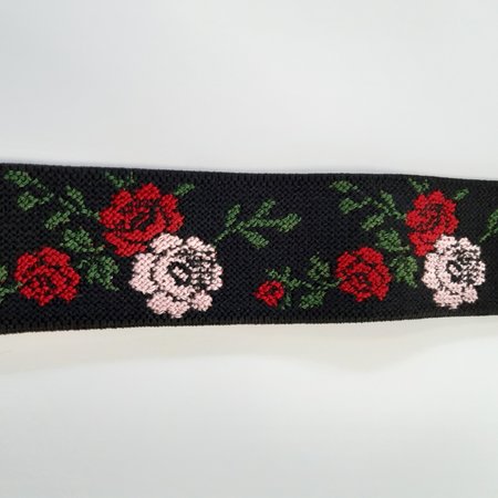 Sierelastiek - Jacquard black roses 40mm