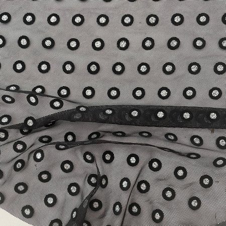 COUPON 140 CM Bittoun - Tule zwart/zilver stip