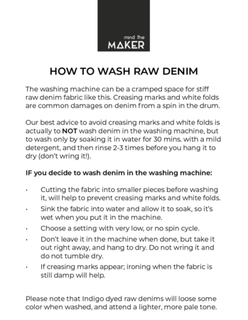 mindtheMAKER - Lara Organic Raw Denim GOTS®