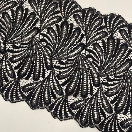 Elastisch kant Black Gerbera Leaf ROICA™