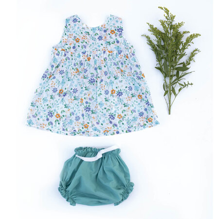 COUPON 100 CM Katia - Aqua & Mustard Flowers VOILE