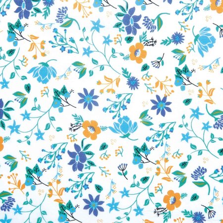 COUPON 100 CM Katia - Aqua & Mustard Flowers VOILE