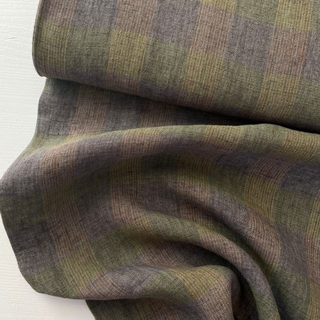 COUPON 120CM Bittoun - Green squares LINNEN Délavé