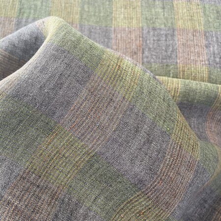 COUPON 120CM Bittoun - Green squares LINNEN Délavé