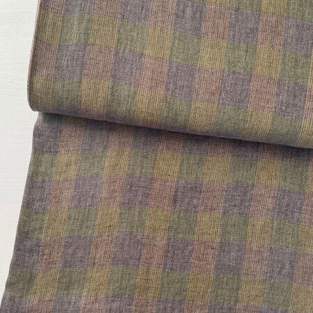 COUPON 120CM Bittoun - Green squares LINNEN Délavé