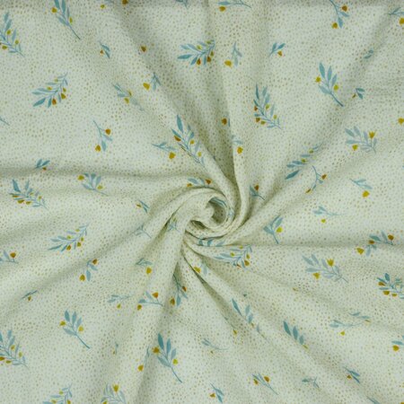 COUPON 190CM Verhees GOTS - White twigs - Double Gauze (GOTS)