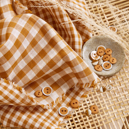 Atelier Brunette - Gingham Off-White Ochre Fabric COTTON