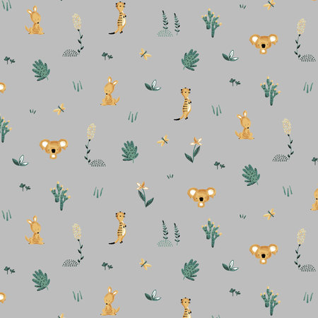 Verhees GOTS - Favorite Animals Light Grey JERSEY