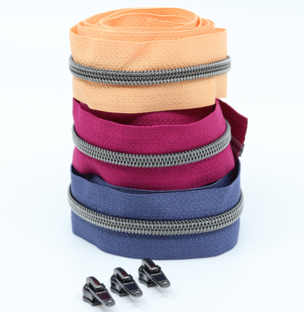 Gunmetal rits 1 meter 6,5mm - 3 runners - Snaply