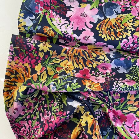Lady McElroy -Field of flowers navy COTTON LAWN
