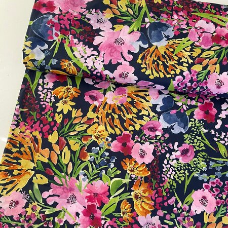 Lady McElroy -Field of flowers navy COTTON LAWN