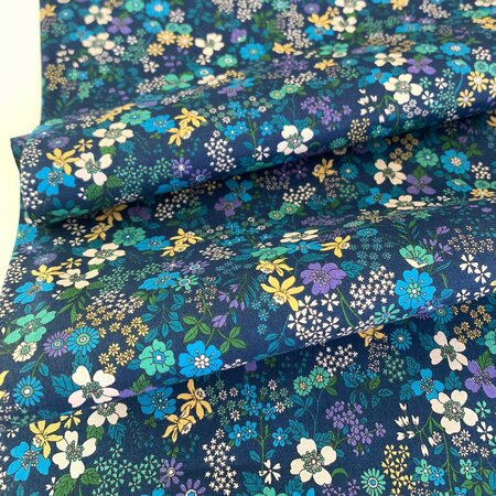 Kokka Japan - Retro Collection - Dark Blue flower power COTTON LAWN