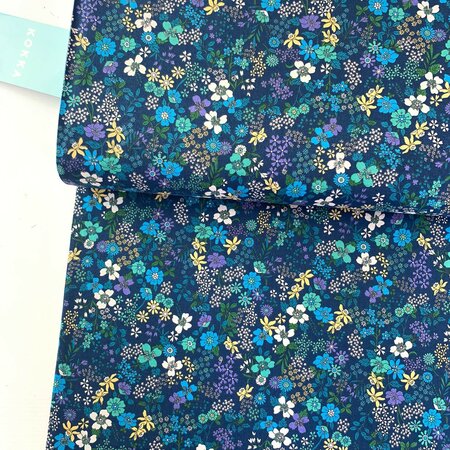 Kokka Japan - Retro Collection - Dark Blue flower power COTTON LAWN
