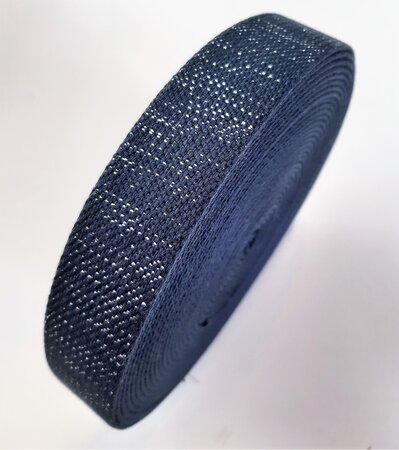 COUPON 75 CM Tassenband NAVY BLUE - SILVER LUREX 30mm