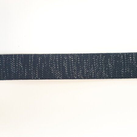 COUPON 75 CM Tassenband NAVY BLUE - SILVER LUREX 30mm
