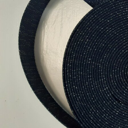 COUPON 75 CM Tassenband NAVY BLUE - SILVER LUREX 30mm