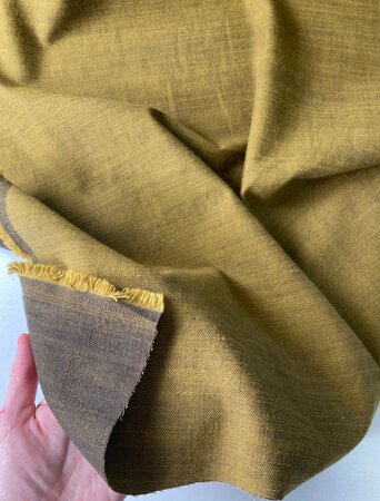 COUPON 160 CM Mustard Black - LINNEN KATOEN