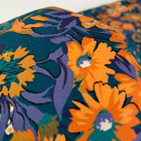 COUPON 210CM Pecan blue flowers - ZIJDE