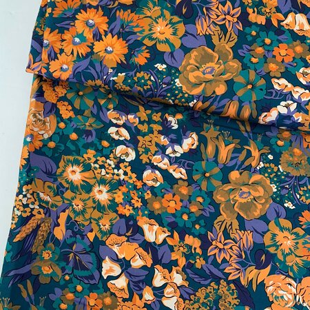 COUPON 210CM Pecan blue flowers - ZIJDE