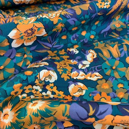 COUPON 210CM Pecan blue flowers - ZIJDE
