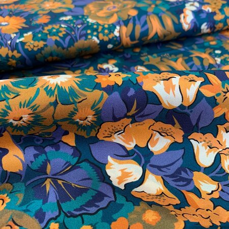 COUPON 210CM Pecan blue flowers - ZIJDE