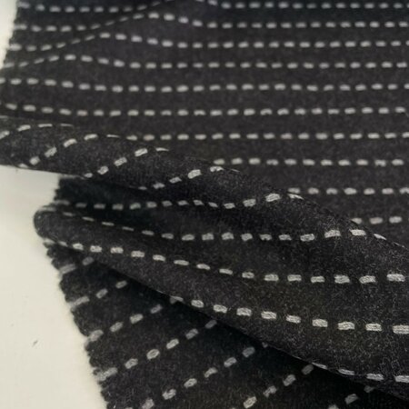 Dotted zwart/wit streepje - WOL MANTELSTOF