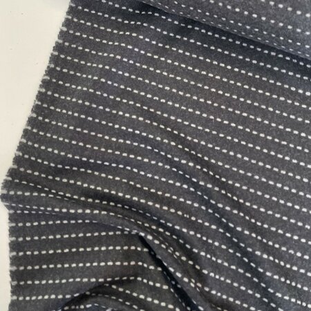 Dotted zwart/wit streepje - WOL MANTELSTOF