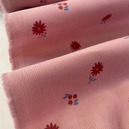 Katia- Pink Flowers FINE CORDUROY