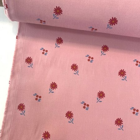 Katia- Pink Flowers FINE CORDUROY