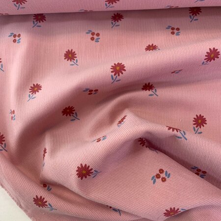 Katia- Pink Flowers FINE CORDUROY