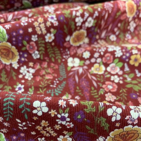 Kokka Japan - Bordeaux Flower - FINE CORDUROY