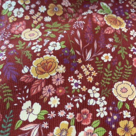 Kokka Japan - Bordeaux Flower - FINE CORDUROY
