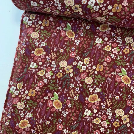 Kokka Japan - Bordeaux Flower - FINE CORDUROY