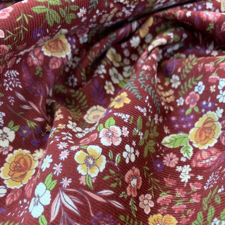 Kokka Japan - Bordeaux Flower - FINE CORDUROY