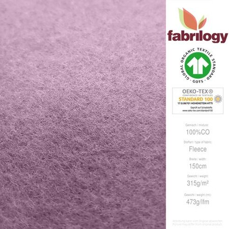 Fabrilogy - Antique Pink Katoen Fleece GOTS