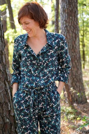 Eglantine & Zoé Flora Vert Sapin VISCOSE POPLIN