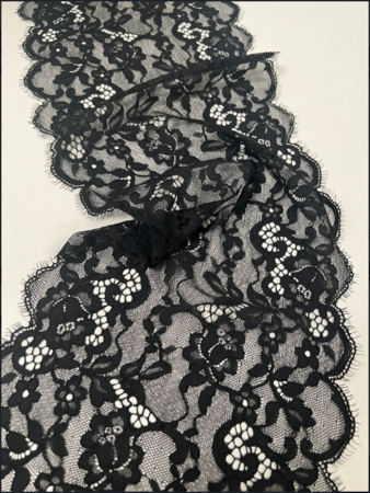HAUTE COUTURE elastisch smal kant ZWART
