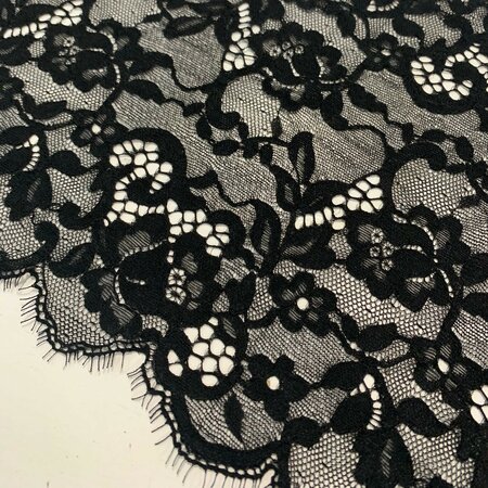 HAUTE COUTURE elastisch smal kant ZWART