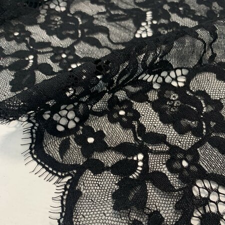 HAUTE COUTURE elastisch smal kant ZWART