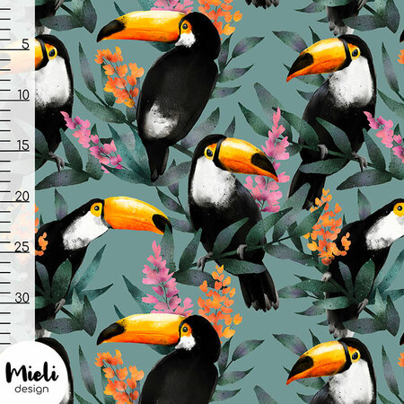Mieli Design - Toucan Cadet Blue FRENCH TERRY (organic)