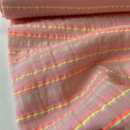 Editex - Yellow Pink Neon Stripes Katoen