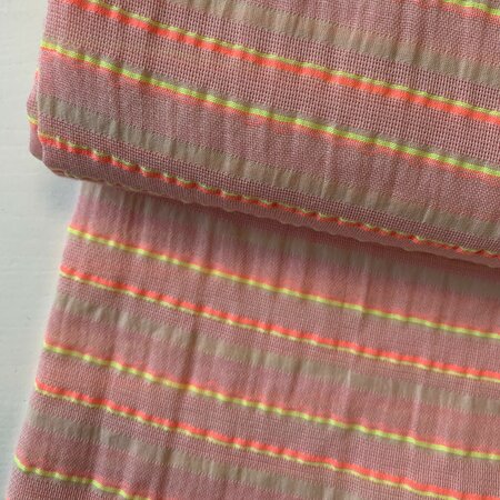 Editex - Yellow Pink Neon Stripes Katoen