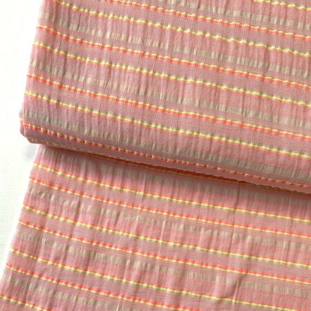 Editex - Yellow Pink Neon Stripes Katoen