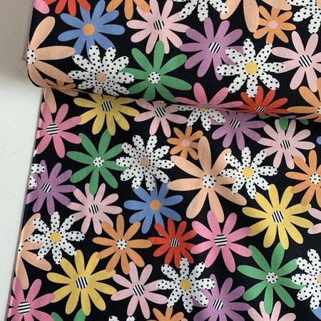 COUPON 130 CM Cloud 9 - Happy Days - Happy Daisies - Biokatoen