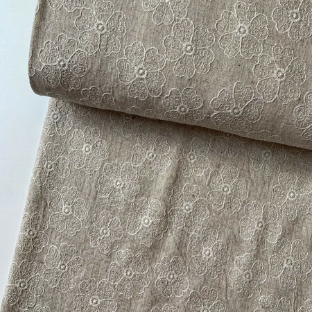 Verhees Sandy Flowers Naturel LINNEN VISCOSE EMBROIDERY