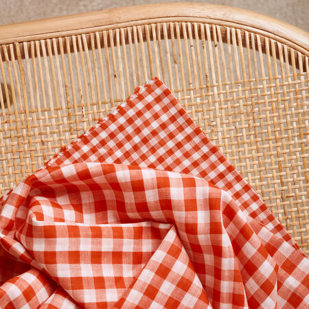 Atelier Brunette - Gingham Off-White Tangerine Fabric COTTON