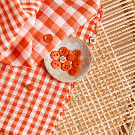 Atelier Brunette - Gingham Off-White Tangerine Fabric COTTON